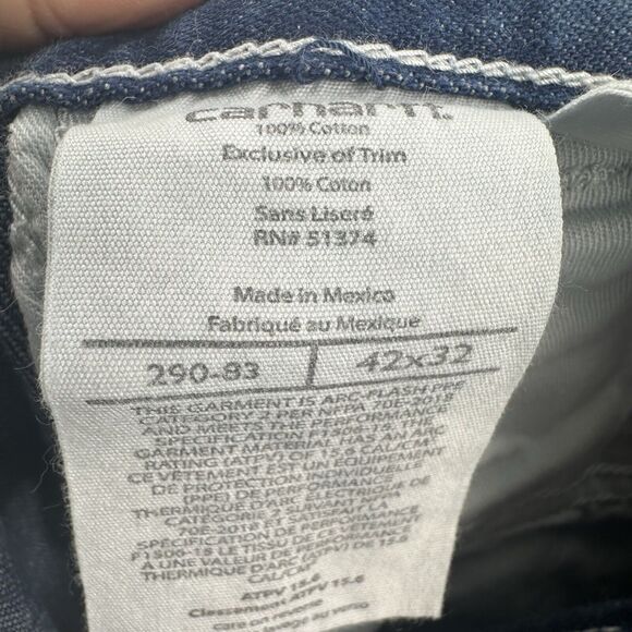 Carhartt Jeans Mens 42 x 32 Blue Flame Resistant Straight Work Utility Denim - Picture 16 of 16